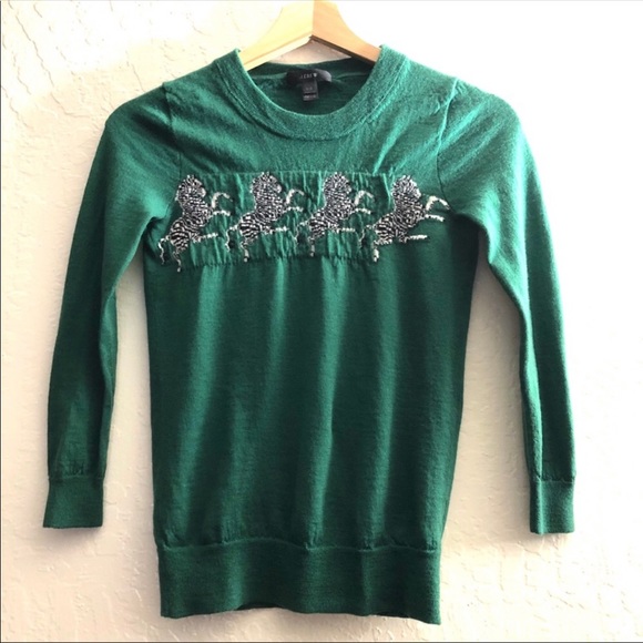 LJ. Crew Tippi wool green pullover zebra print XXS - Picture 5 of 7